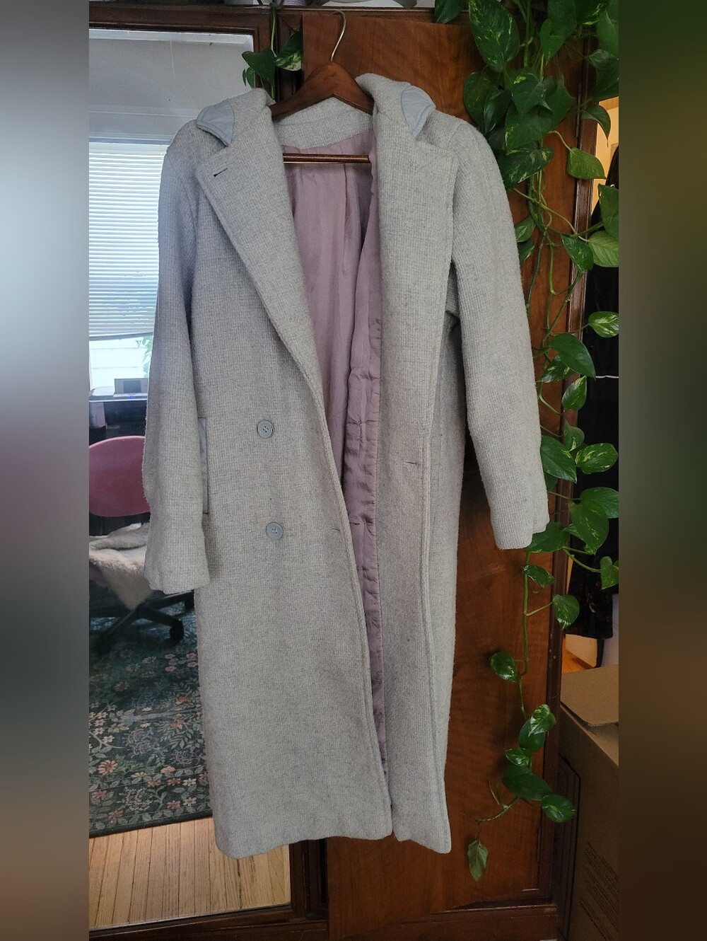 Vintage Long Cream Wool Dress Coat